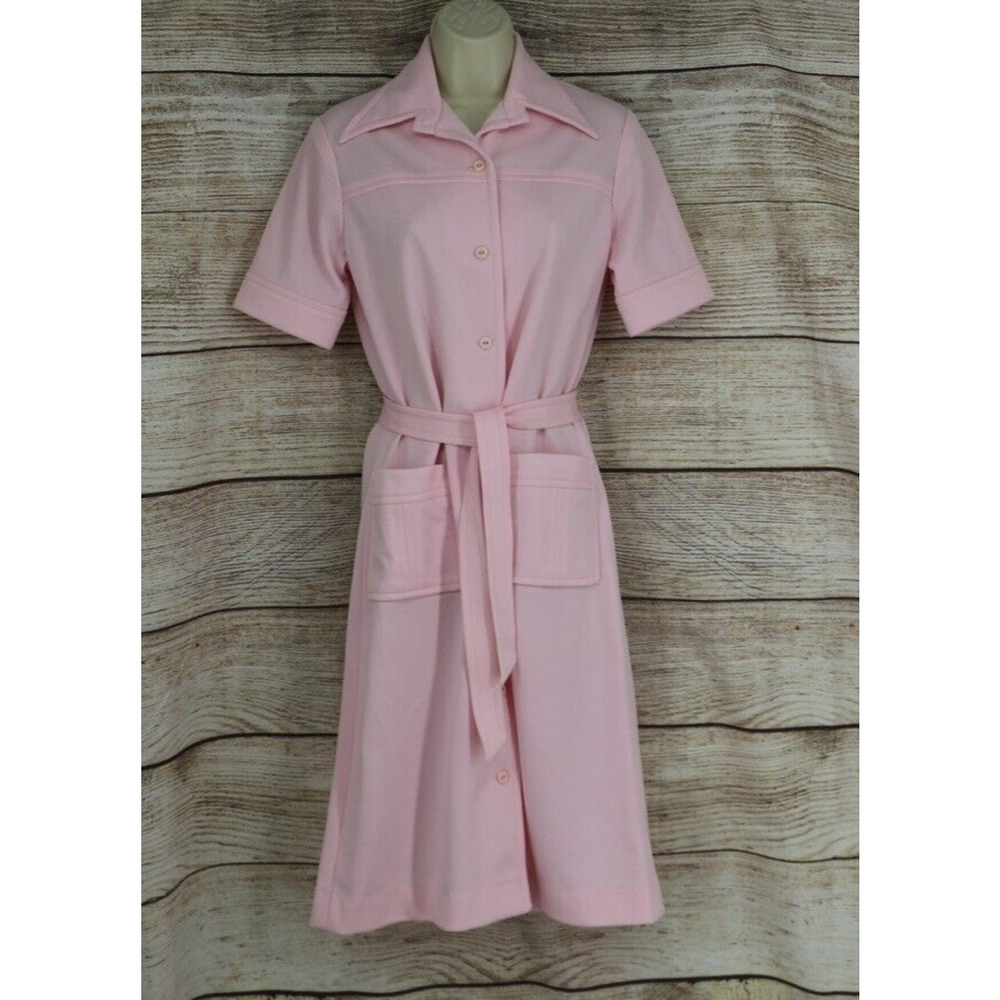VINTAGE Empress of Dallas Womens Size Medium Midi Button Up Dress Pink